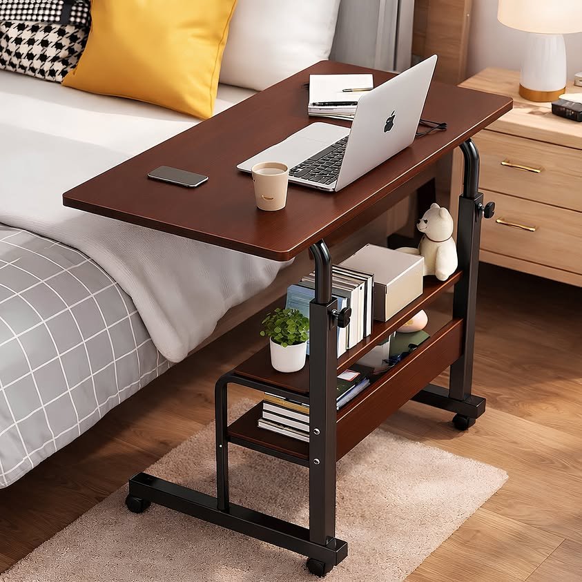 double layer adjustable table ( Deep brown)